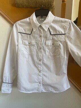 Banana Republic White Button-Up Shirt with Black Piping Trim